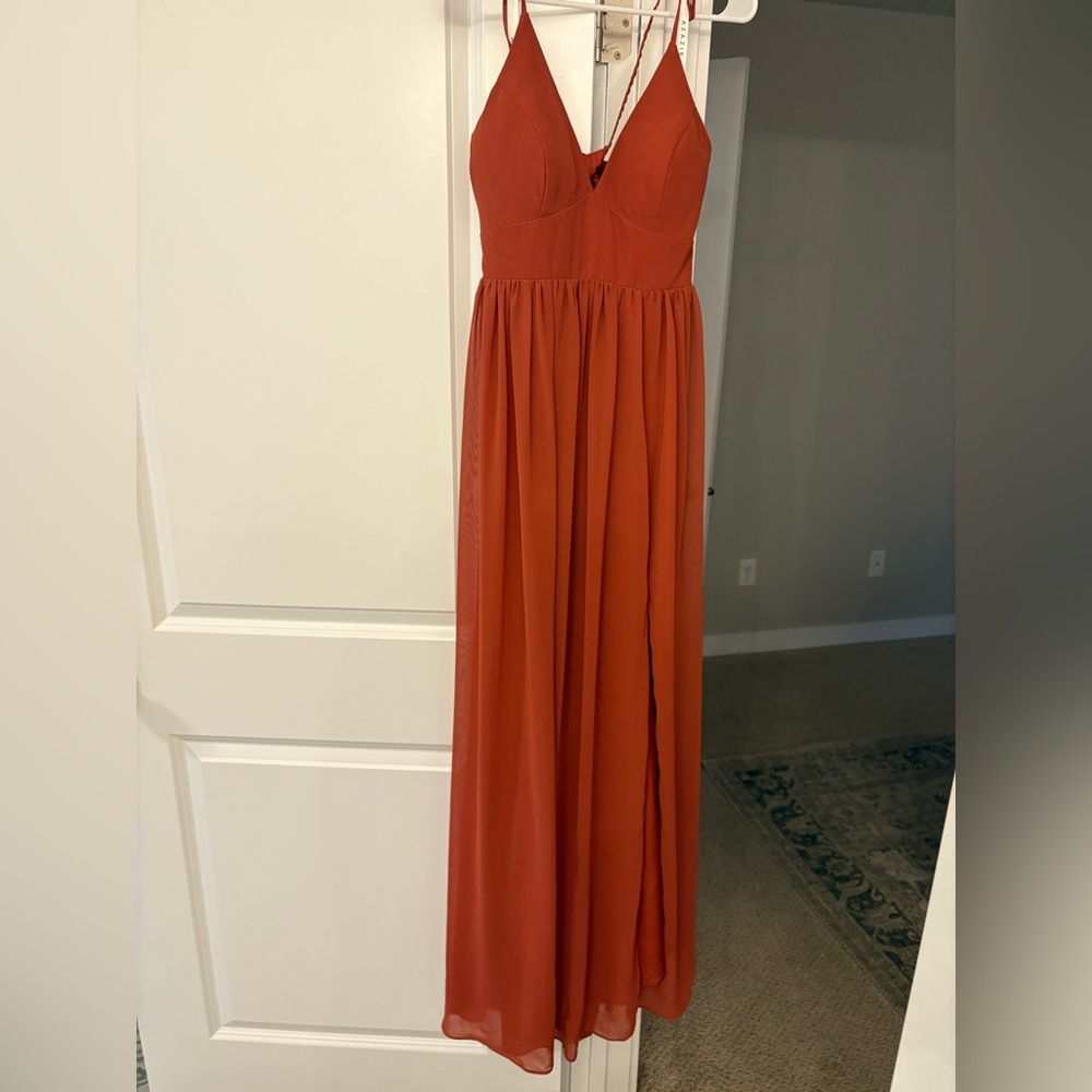Azazie Strapless Rust Dress